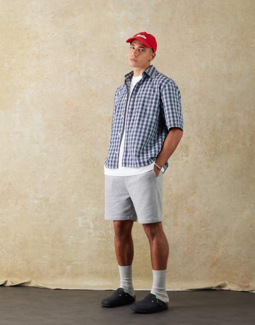 Weekday - Camicia a maniche corte blu navy a quadri vestibilità comoda, 3 di 5