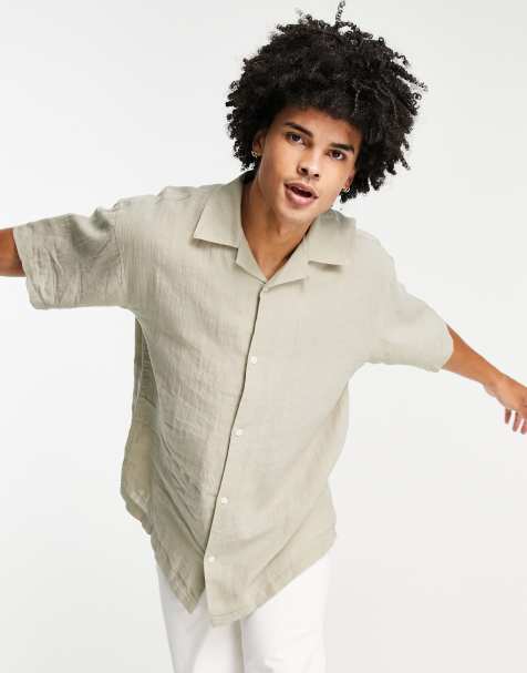 Weekday - Camicia a maniche corte oversize in lino color pietra - view 1