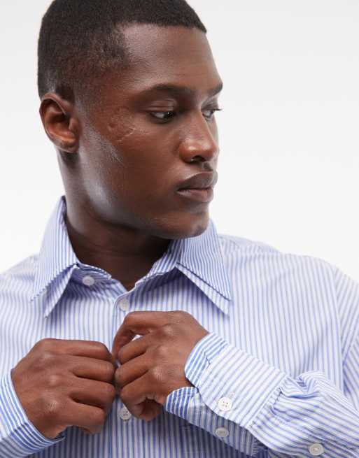 Weekday - Camicia a maniche lunghe bianca e blu a righe con colletto a contrasto, 3 di 5