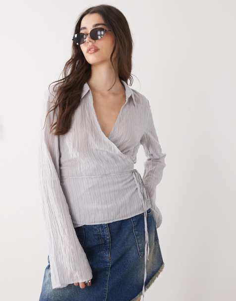 Weekday - Camicia a portafoglio grigia a righe strutturata - view 1