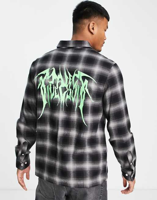 Weekday - Camicia a quadri con stampa sulla schiena, colore nero