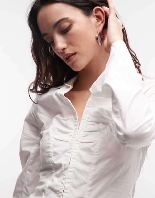 Weekday - Camicia bianca con gancetti e cuciture sagomate , 4 di 4