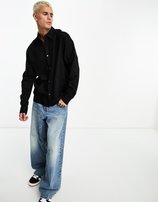 Weekday - Camicia comoda nera in misto lino, 4 di 4