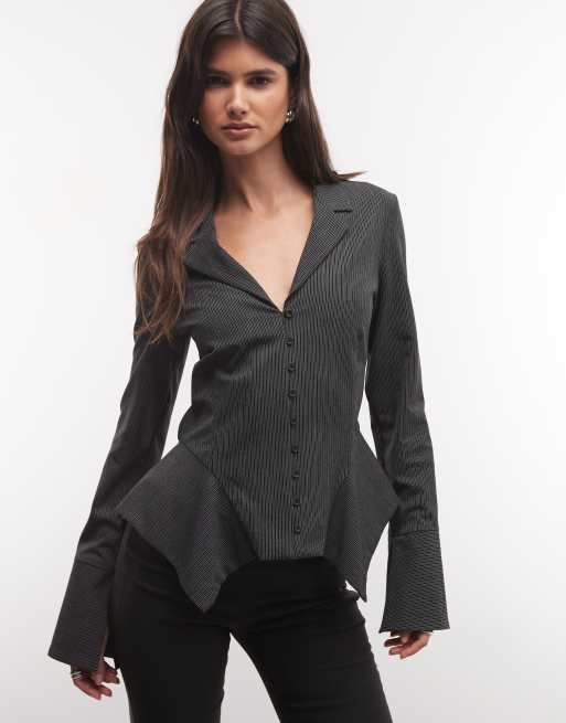 Weekday camicia con dettaglio pannello sui fianchi a quadri neri, 1 di 4