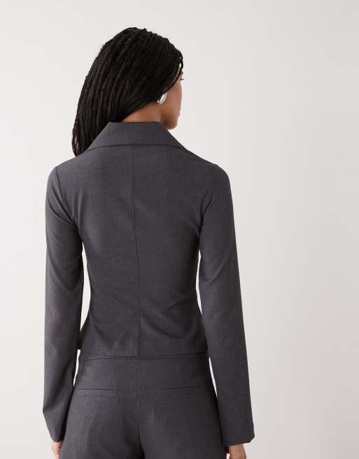 Weekday - Camicia grigio mélange con zip bidirezionale, 3 di 4