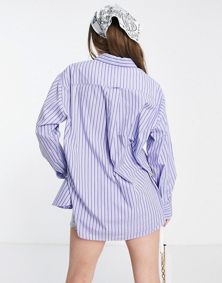 Camicia oversize blu a righe con tasca in coordinato - Weekday Camicia donna  - immagine2