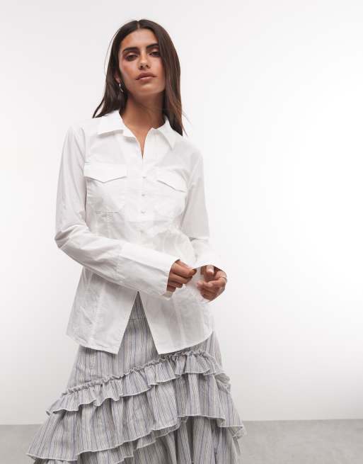 Weekday camicia slim fit con dettaglio cuciture bianca, 1 di 4