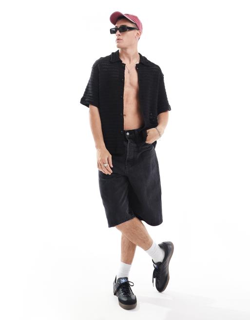 Weekday - Camicia squadrata nera all'uncinetto