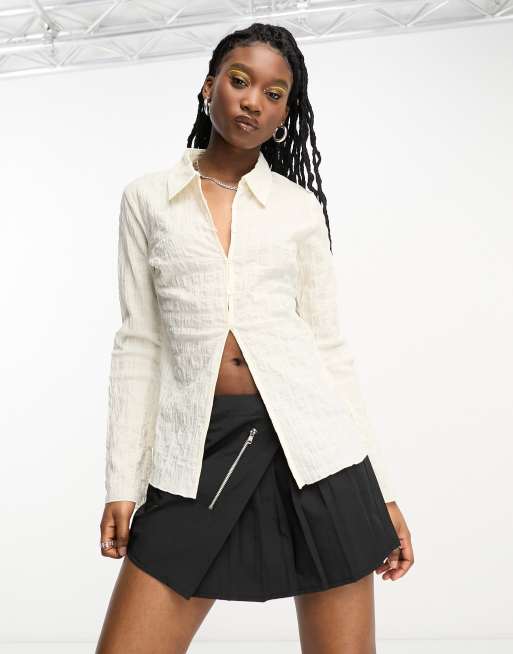 Weekday - Camicia testurizzata a punto smock, colore bianco sporco