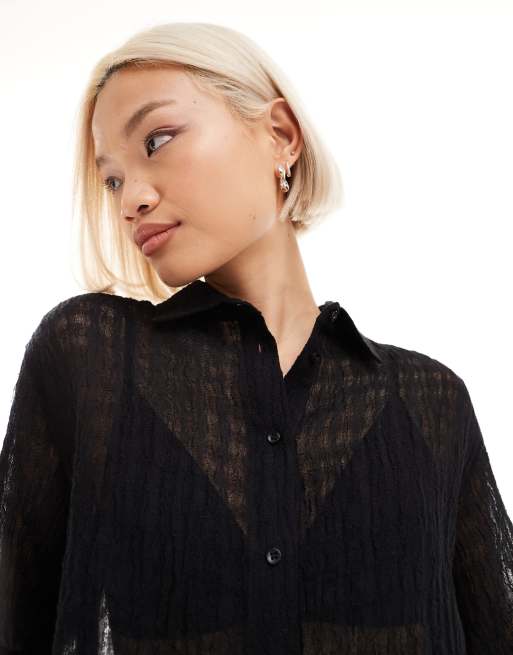 Weekday - Camicia testurizzata trasparente in lino nero 