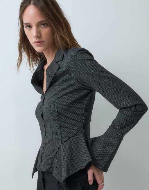 Weekday camisa con detalle de panel en la cadera en raya diplomática negra, 4 de 5