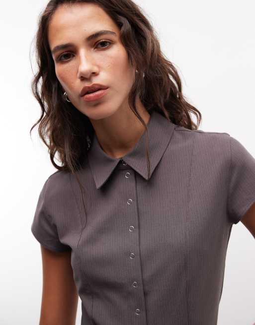 Weekday - Camisa con manga de casquillo y raya diplomática topo, 4 de 4