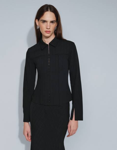 Weekday - camisa de conjunto con cierre de corchetes y rayas negras - view 1
