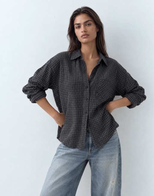 Weekday camisa extragrande a cuadros negros, 9 de 10