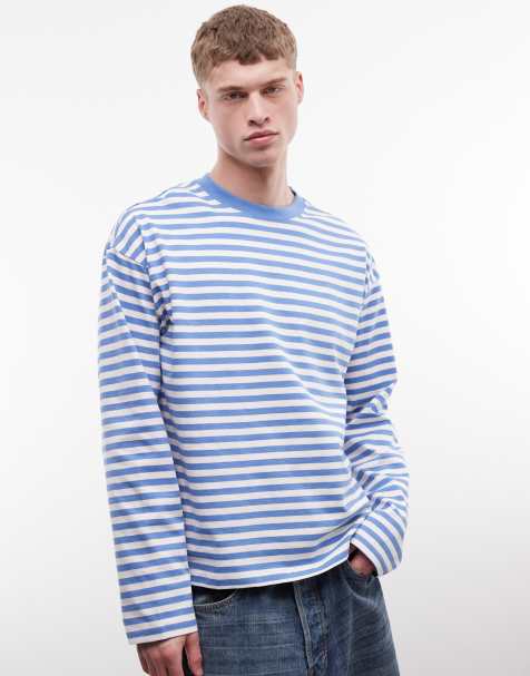 Weekday - Camiseta blanco hueso y azul extragrande a rayas de manga larga y corte cuadrado - view 1