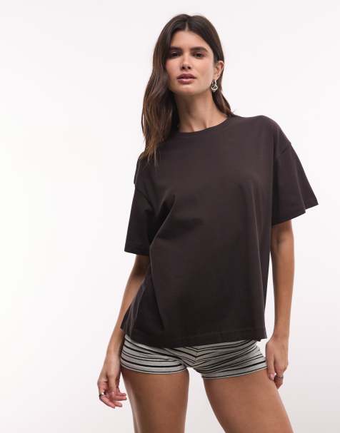 Weekday - camiseta boxy Danya en marrón oscuro - view 1