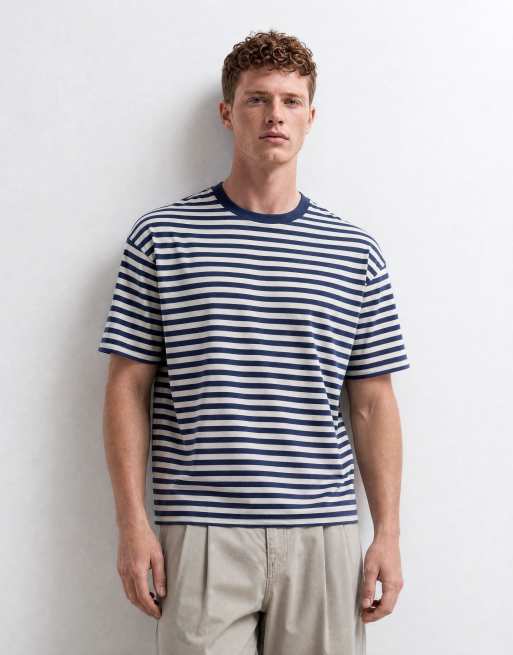 Weekday - camiseta de corte boxy a rayas marino y blanco, 6 de 10