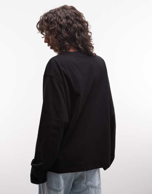 Weekday - camiseta de manga larga de corte boxy con cuello de pico en negro, 4 de 4