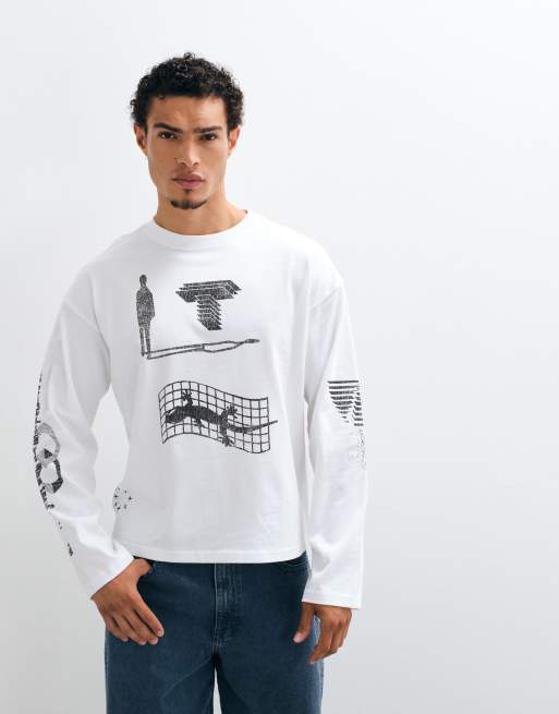 Weekday camiseta de manga larga extragrande con gráficos de varios logotipos en blanco, 1 de 5