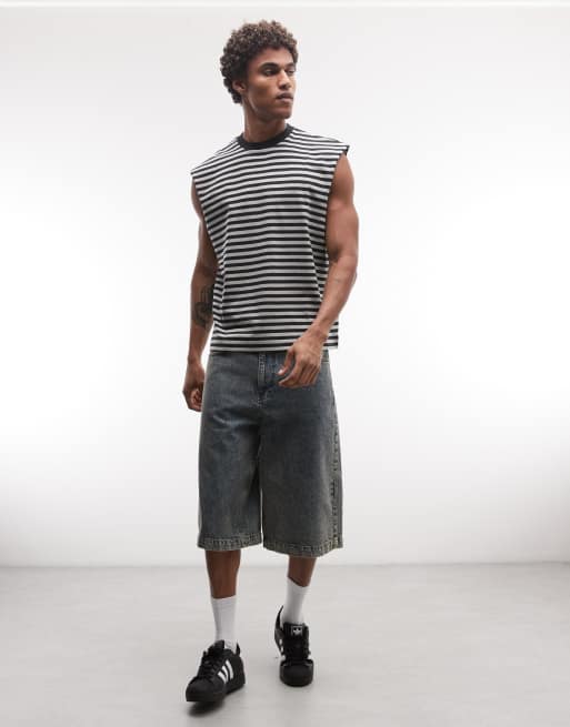 Weekday - Camiseta gris a rayas extragrande sin mangas, 2 de 5