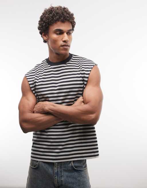 Weekday - Camiseta gris a rayas extragrande sin mangas, 3 de 5