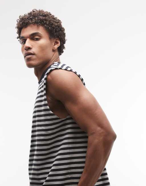 Weekday - Camiseta gris a rayas extragrande sin mangas, 4 de 5