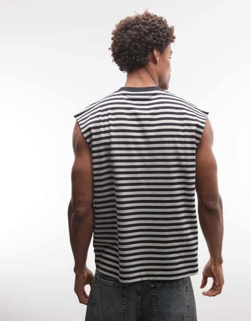 Weekday - Camiseta gris a rayas extragrande sin mangas, 5 de 5