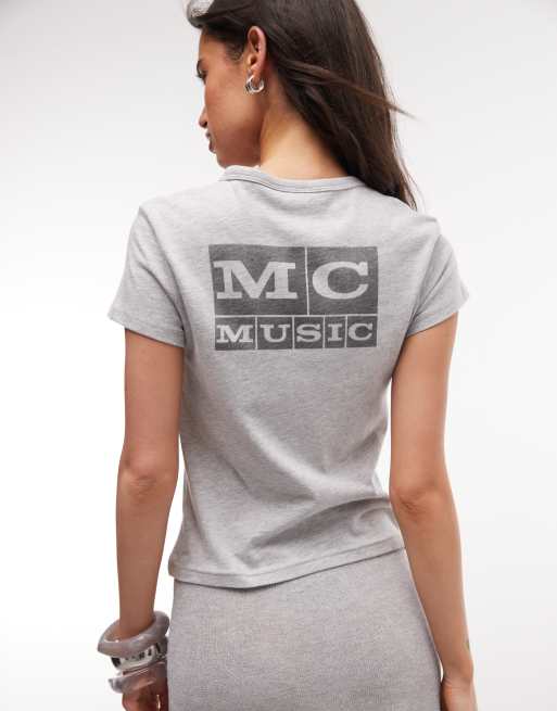 Weekday - Camiseta gris melange entallada con estampado gráfico "Music", 4 de 4