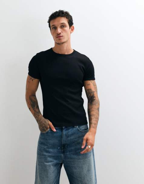 Weekday - Camiseta negra de corte slim de canalé - view 1