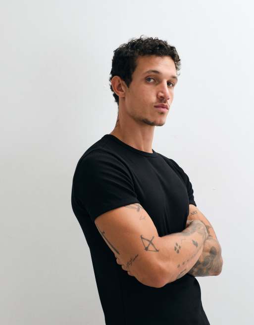 Weekday - Camiseta negra de corte slim de canalé, 2 de 5