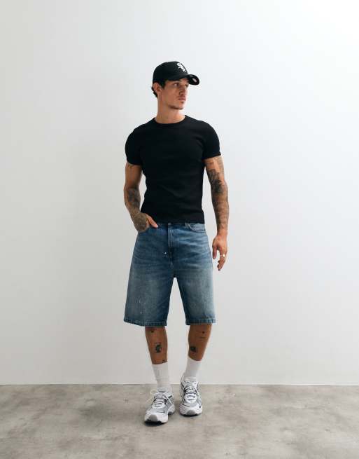 Weekday - Camiseta negra de corte slim de canalé, 3 de 5