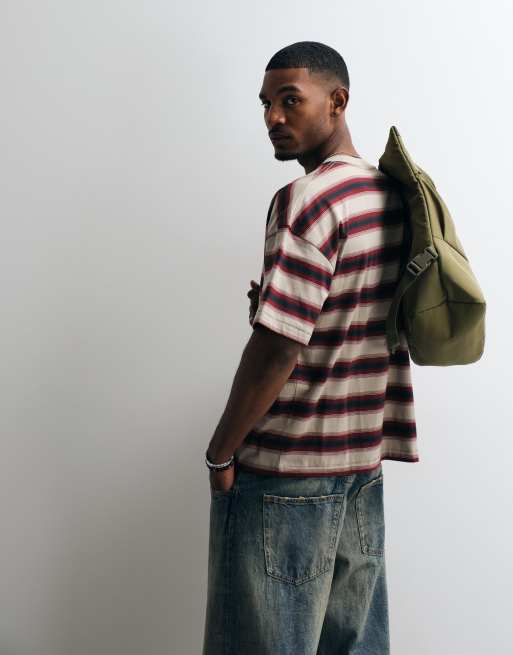 Weekday - camiseta oversize a rayas rojas y beige, 3 de 5