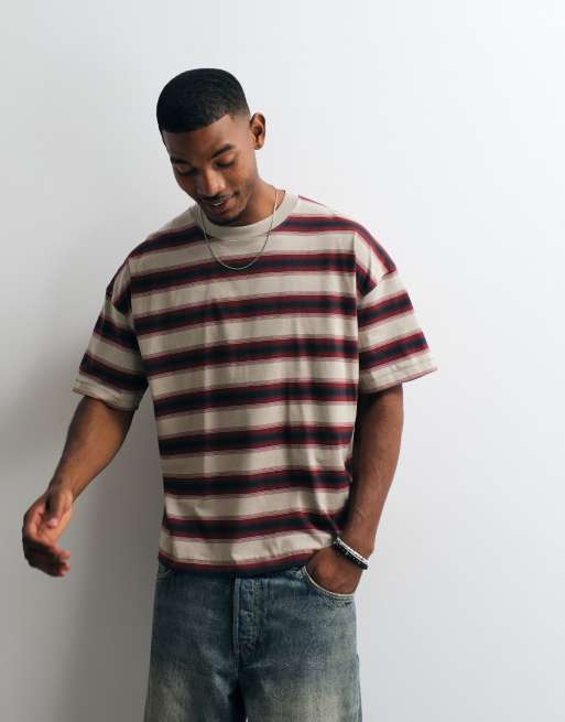 Weekday - camiseta oversize a rayas rojas y beige, 5 de 5