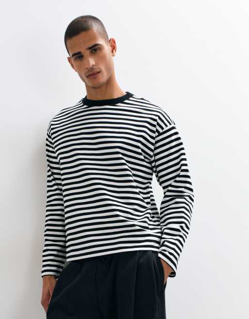 Weekday camiseta oversize de manga larga a rayas en negro claro y blanco, 3 de 5