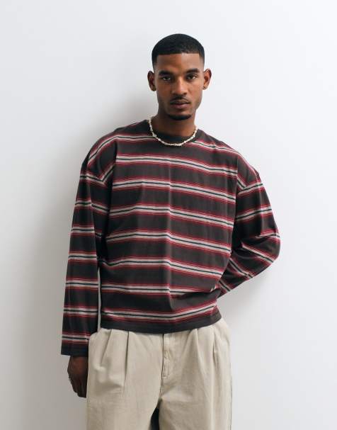 Weekday - camiseta oversize de manga larga a rayas rojas y marrones - view 1