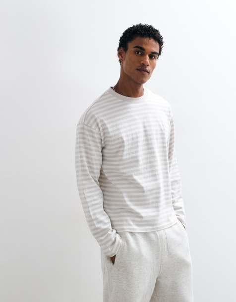 Weekday - camiseta oversize de manga larga en topo claro y a rayas blancas - view 1