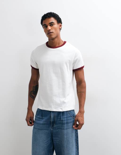 Weekday - Camiseta ringer blanca con ribete rojo, 2 de 5