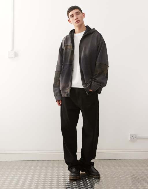 Weekday camo print zip through hoodie in washed black, 2 of 5
