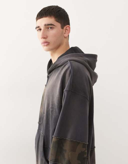 Weekday camo print zip through hoodie in washed black, 4 of 5