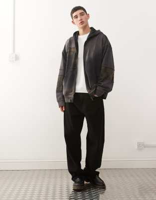 Weekday Camo Print Zip Up Hoodie In Gray