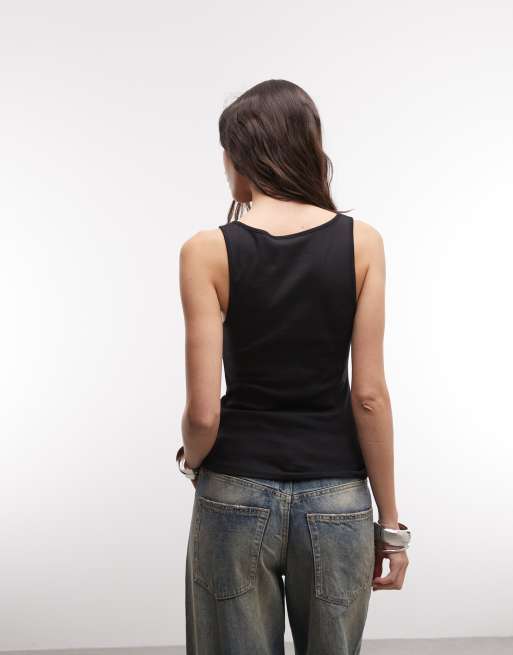 Weekday - Canotta con collo a serafino nera, 3 di 4