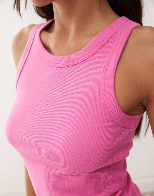 Weekday - Canotta rosa a coste con scollo a vogatore, 4 di 4