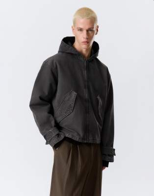 Weekday canvas bomber jacket in washed black