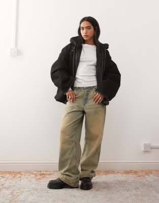 Weekday Canvas Jacket With Faux Fur Collar In Black