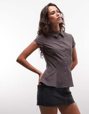 Weekday Cap Sleeve Shirt In Gray