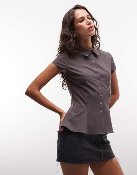 Weekday cap sleeve shirt in mole pinstripe - view 1