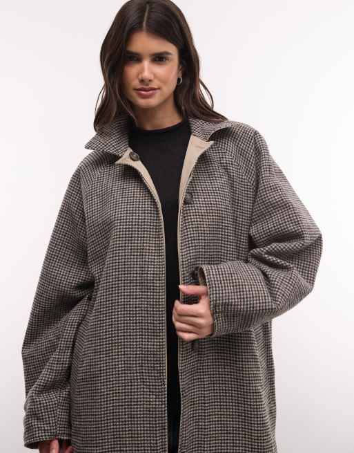 Weekday car coat i beige med vändbar hundtandsmönstrad foder, 4 av 4