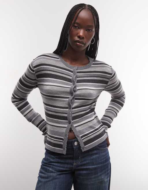 Weekday Cardigan aus Merinowolle mit grauen Streifen, 3 von 4