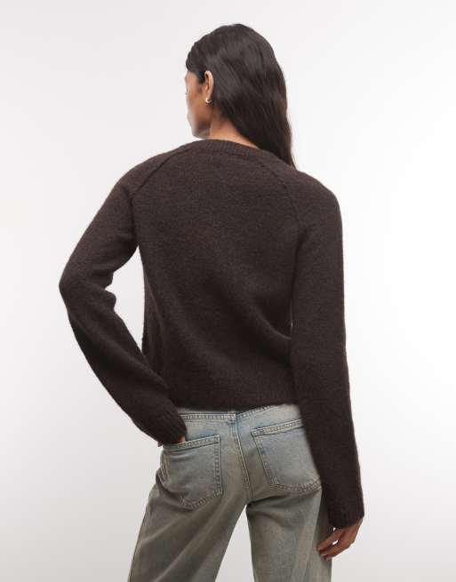 Weekday cárdigan entallado de mezcla de lana en marrón oscuro exclusivo en ASOS, 4 de 4
