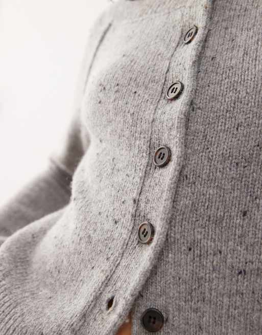 Weekday - Cardigan grigio puntinato in misto lana con spalle scoperte, 4 di 4